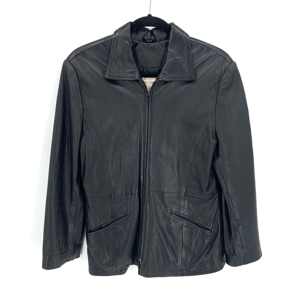 Vintage Genuine Leather Black Zip Up Jacket Size Large Buttery Soft